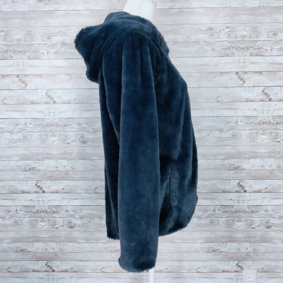 Style & Co Faux Fur Jacket S/M Navy Zip M - Picture 2 of 8